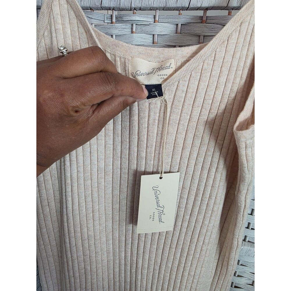 Universal Thread Ribbed Cami Maxi Dress XL Cream Beige Knit NWT Minimalist - Picture 2 of 3